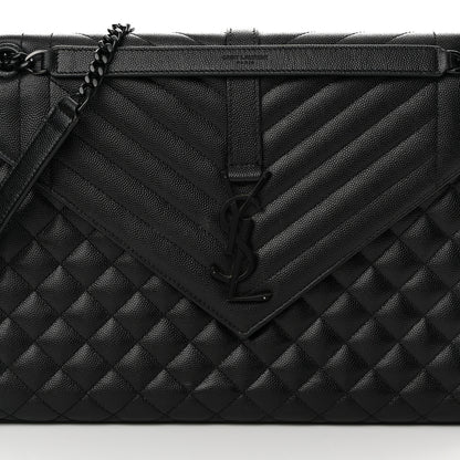 Saint Laurent Grain De Poudre Textured Mixed Matelasse Large Triquilt Monogram Monochrome Satchel Black 8 of 13