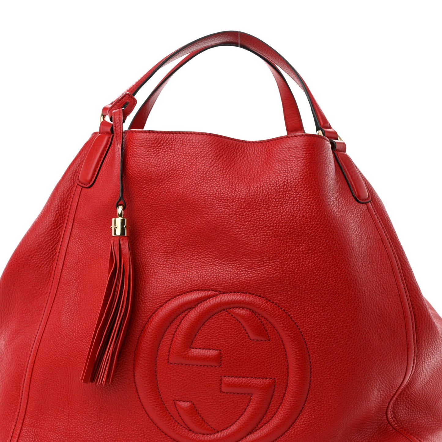 Pebbled Calfskin Large Soho Shoulder Bag Red