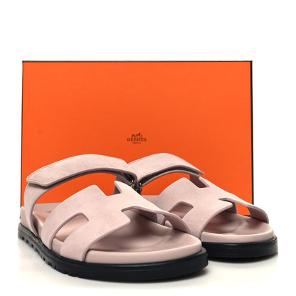 Hermes Suede Goatskin Womens Chypre Sandals 39 Rose Porcelaine 9 of 9
