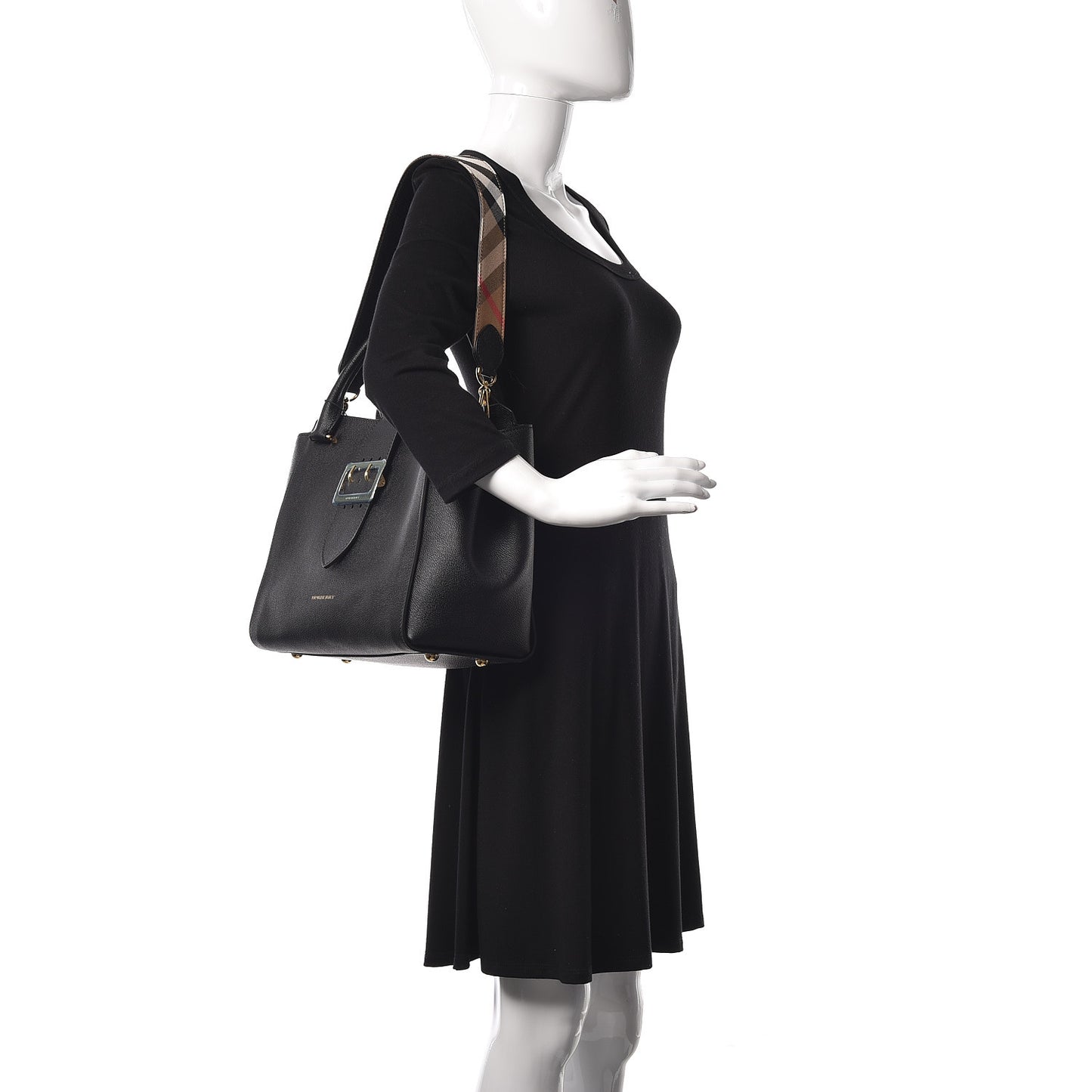 Soft Grain Calfskin Medium Buckle Tote Black