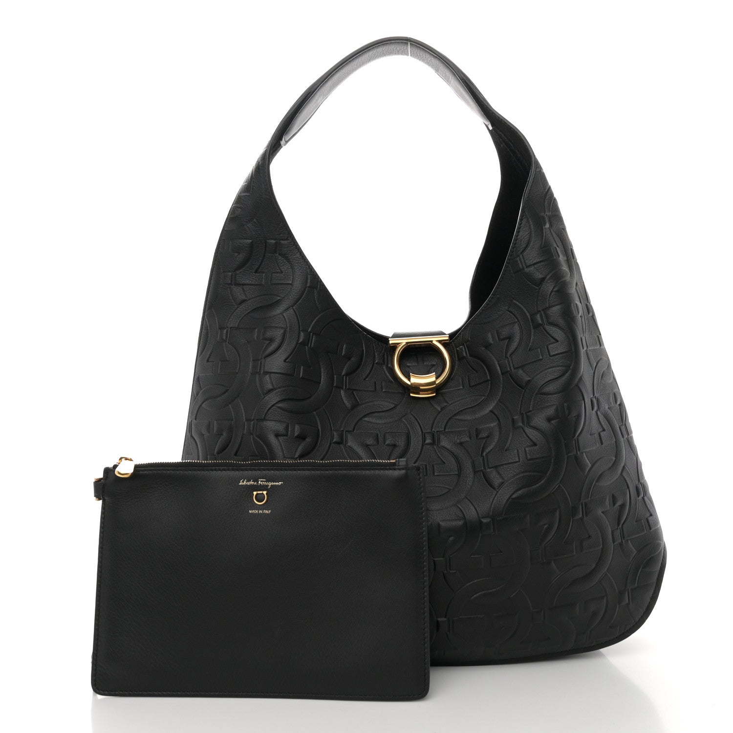 Salvatore Ferragamo SALVATORE FERRAGAMO Calfskin Embossed Gancini Margot Hobo Black 3 of 10