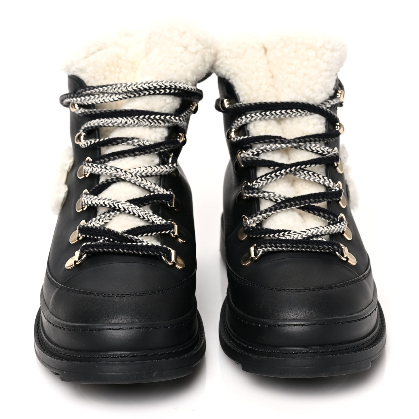 Calfskin Shearling CC Lace Up Boots 36 Black