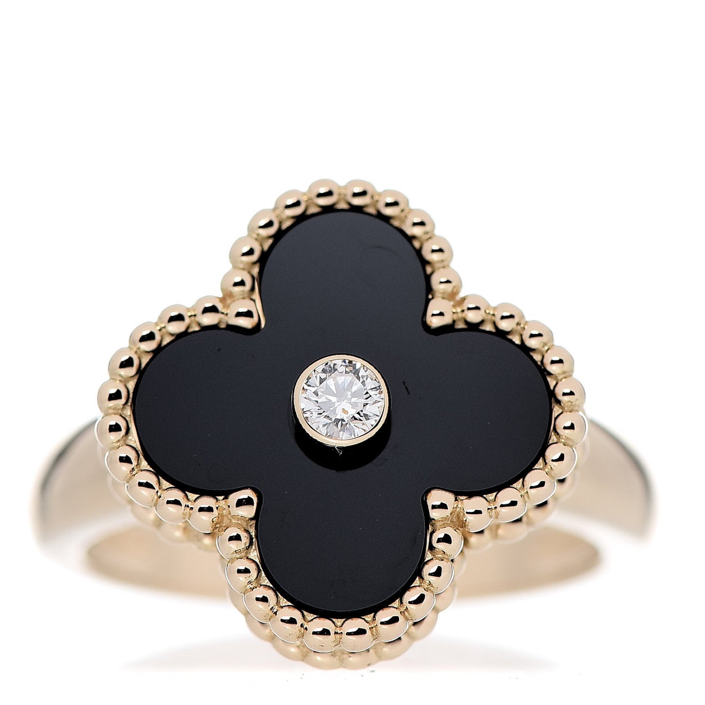 18K Yellow Gold Black Onyx Diamond Vintage Alhambra Ring 51 5.75