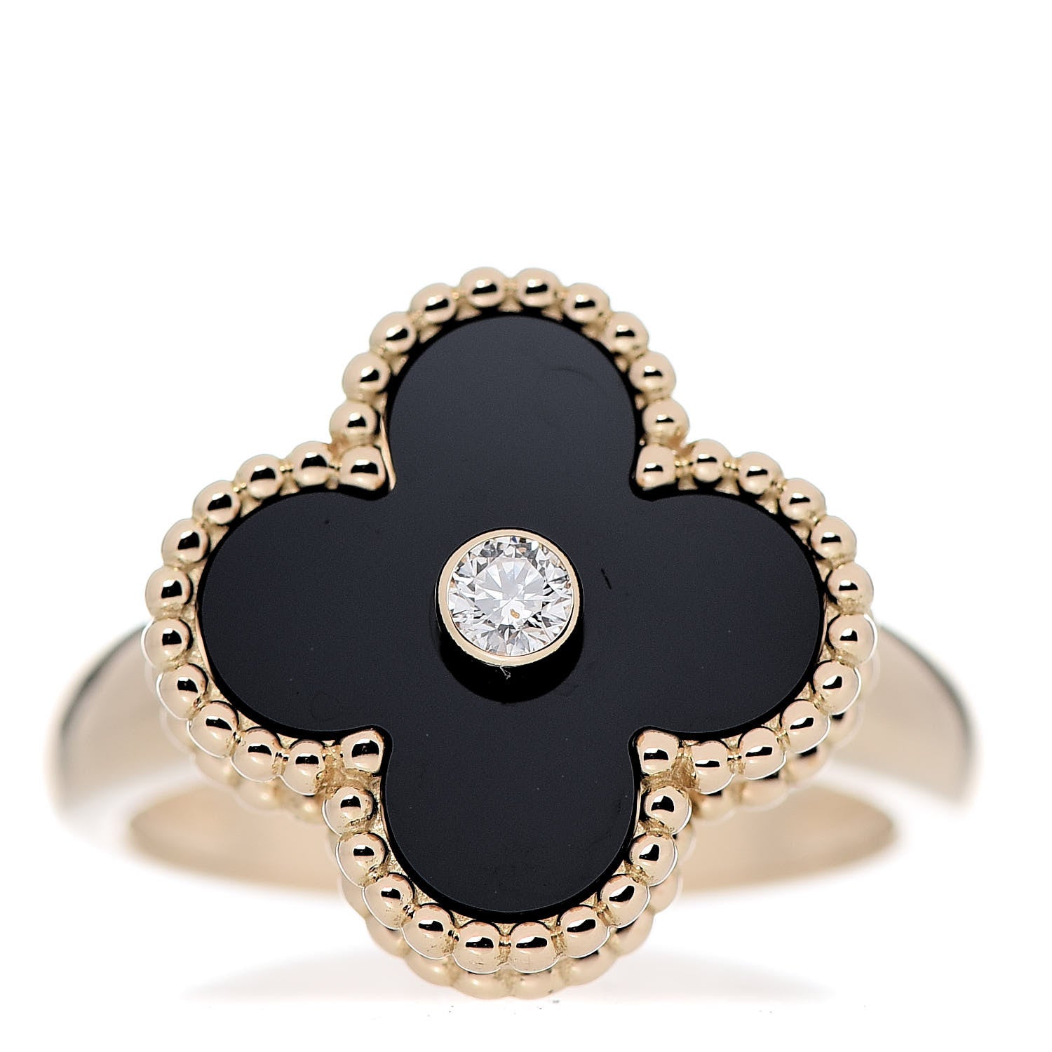 Van Cleef & Arpels 18K Yellow Gold Black Onyx Diamond Vintage Alhambra Ring 51 5.75 1 of 6
