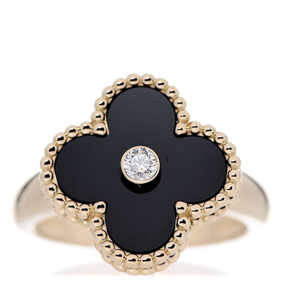 Van Cleef & Arpels 18K Yellow Gold Black Onyx Diamond Vintage Alhambra Ring 51 5.75 1 of 6