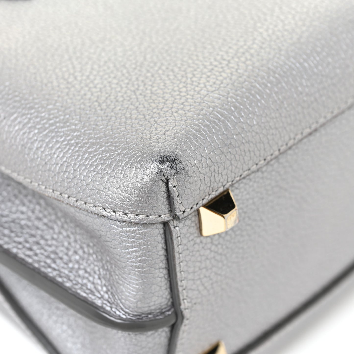 Metallic Grained Calfskin Mini Milla Tote Spike Silver