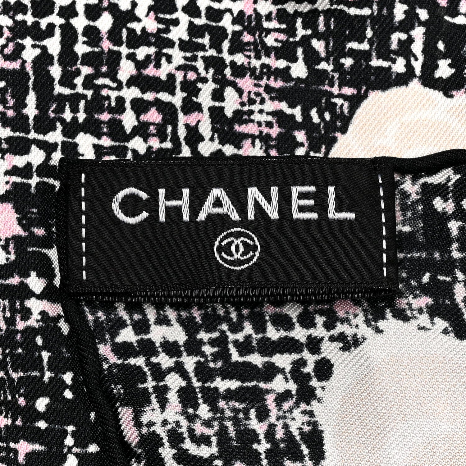 Chanel Silk Camellia CC Square Scarf Black White Pink Light Beige 3 of 3