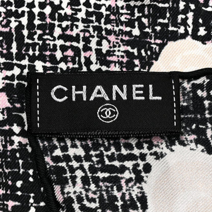 Chanel Silk Camellia CC Square Scarf Black White Pink Light Beige 3 of 3