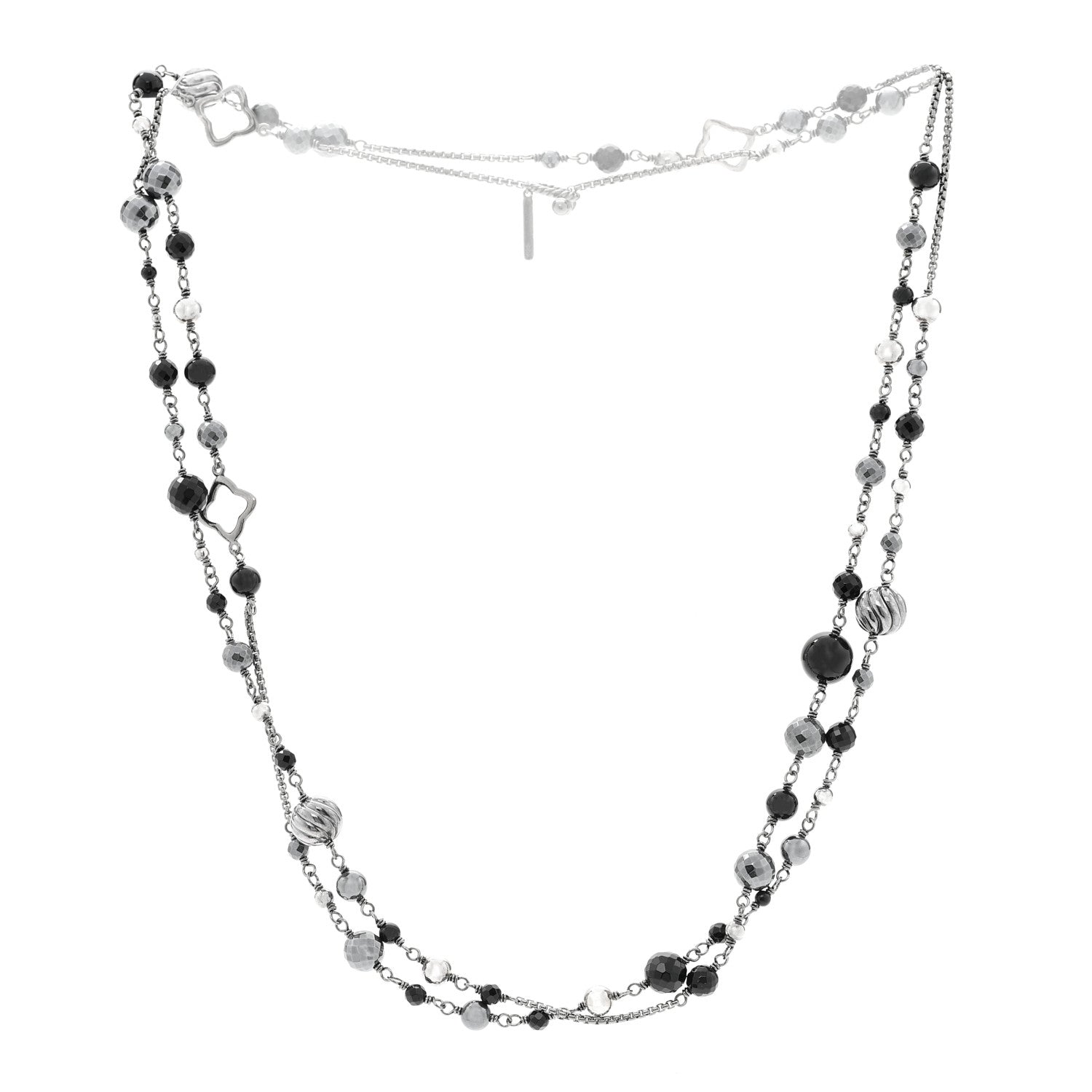 David Yurman Darkened Sterling Silver Black Onyx Hematite Quatrefoil Bead Chain Necklace 3 of 5