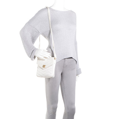 Chanel Caviar Chevron Shoulder Flap Bag White 2 of 9
