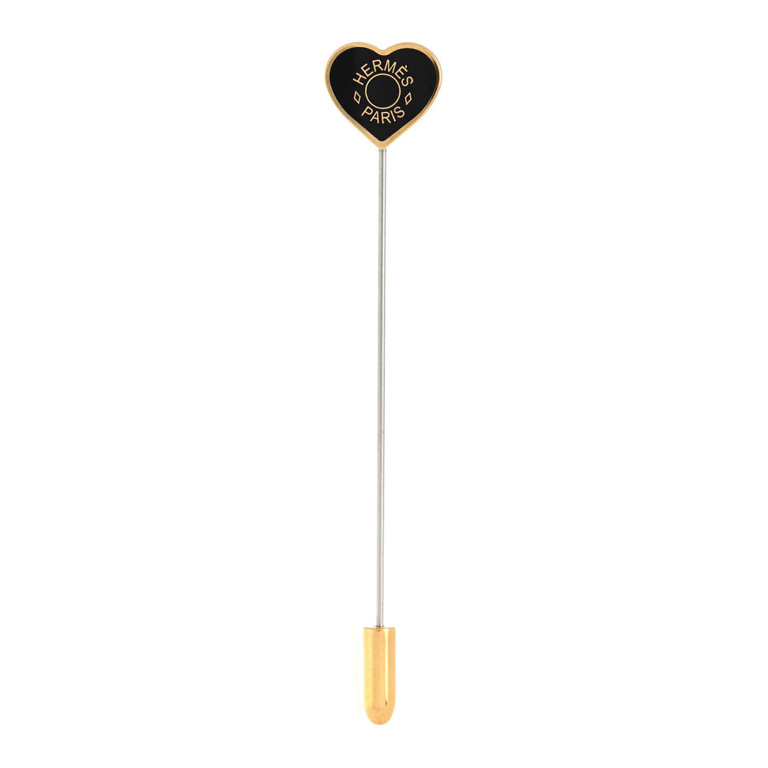 Hermes Lacquered Gold Clou De Coeur Hat Pin Black 1 of 4