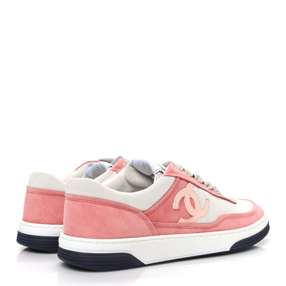 Chanel Suede Kidskin Womens CC Sneakers 35.5 White Pink 5 of 11