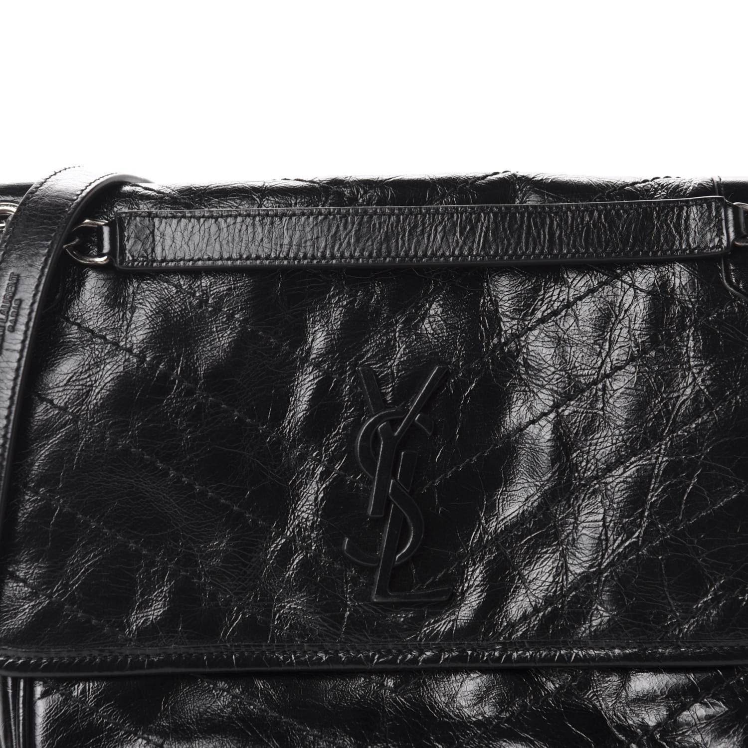 Saint Laurent Crinkled Calfskin Matelasse Monogram Baby Niki Chain Satchel Black 11 of 11