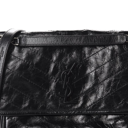 Saint Laurent Crinkled Calfskin Matelasse Monogram Baby Niki Chain Satchel Black 11 of 11