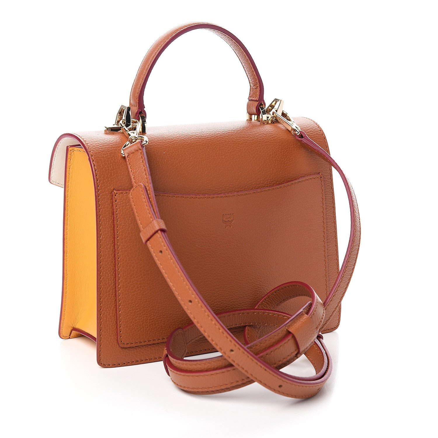 MCM Visetos Small Patricia Satchel Cognac White 2 of 9