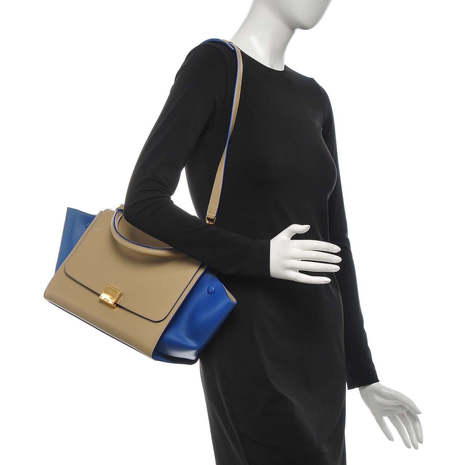 Celine Smooth Calfskin Small Bi-Color Trapeze Beige Blue 2 of 7