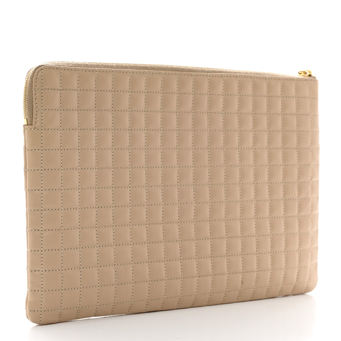 Calfskin Quilted C Charm Pouch Nude