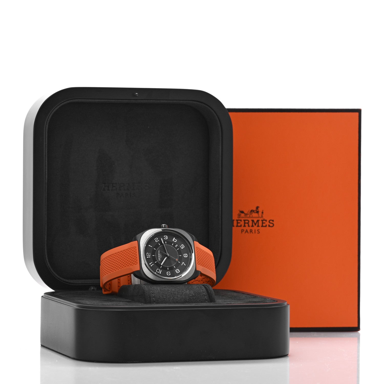 Hermes DLC Coated Titanium Rubber 39mm H08 Automatic Watch Orange 5 of 5