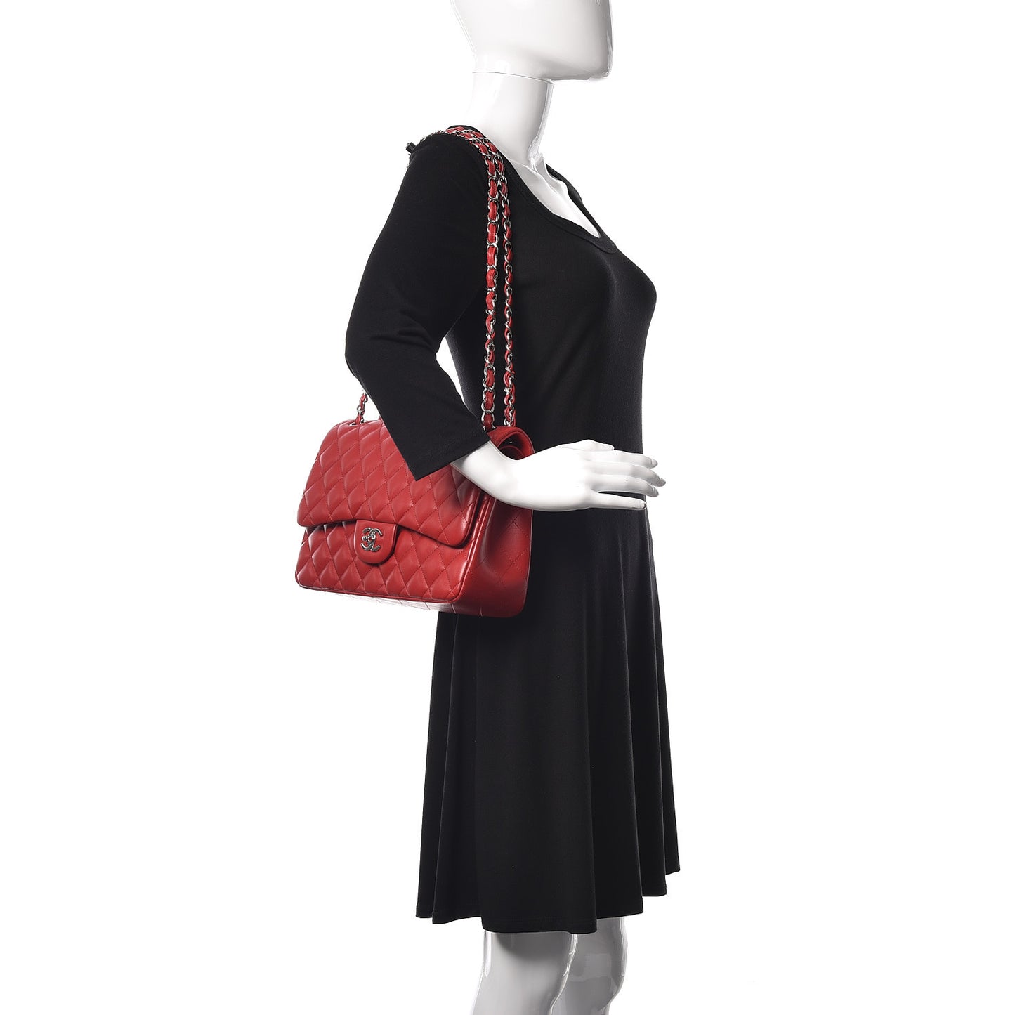 Lambskin Quilted Medium Double Flap Red