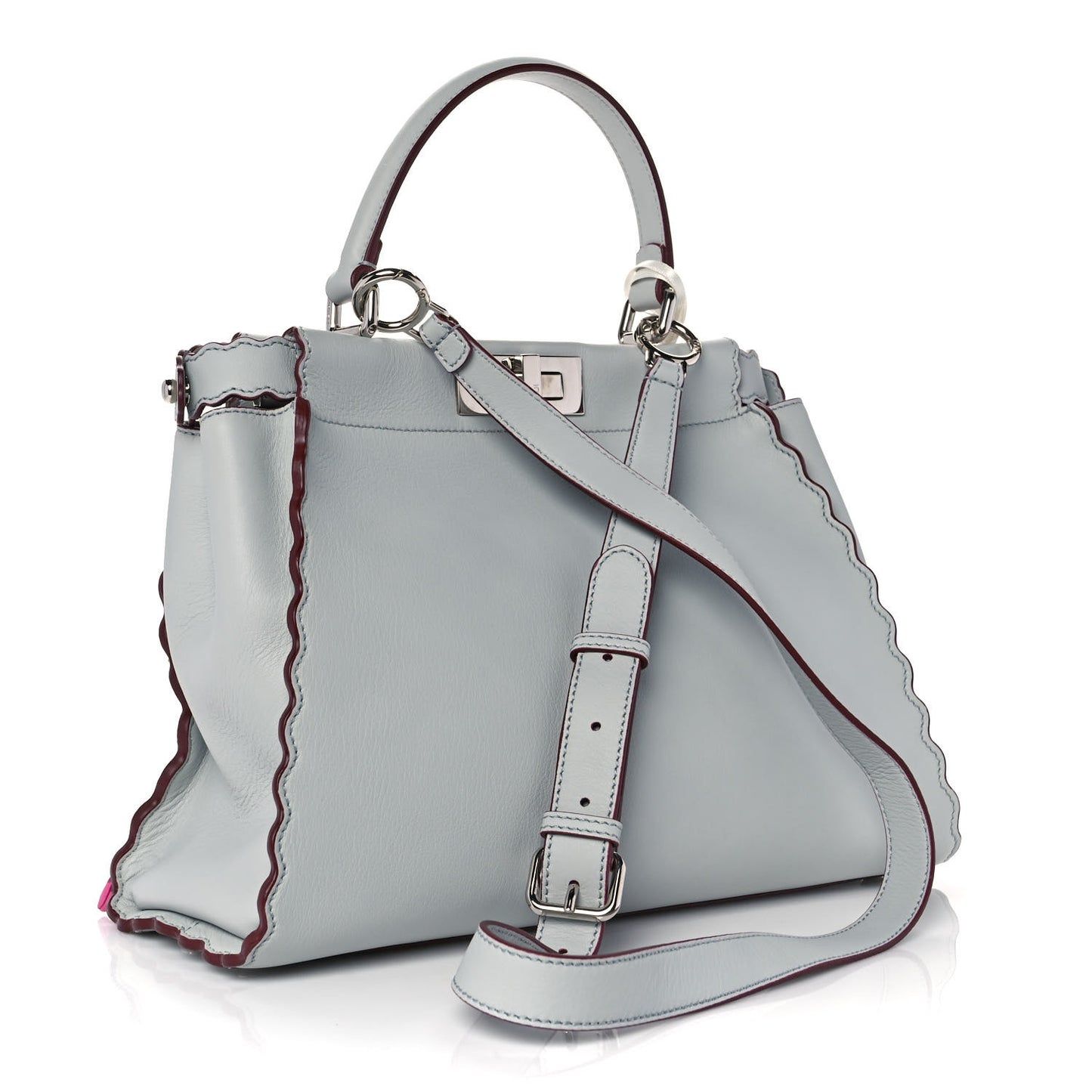 Vitello Seta Shiny Nappa Pearl Scalloped Studded Floral Embroidered Medium Peekaboo Iconic Satchel Grigio Perla Multicolor