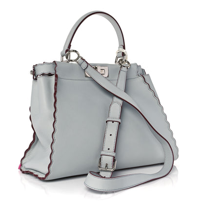 Fendi Vitello Seta Shiny Nappa Pearl Scalloped Studded Floral Embroidered Medium Peekaboo Iconic Satchel Grigio Perla Multicolor 3 of 18