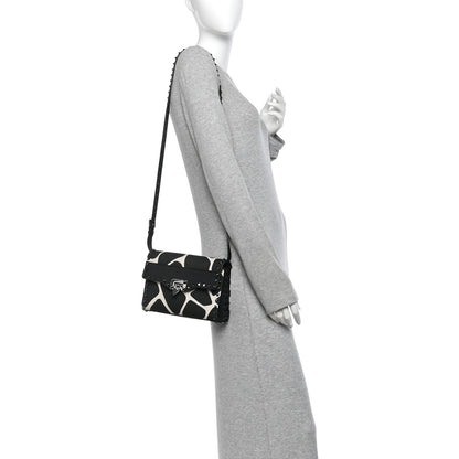 Valentino Garavani Calfskin Canvas Giraffe Print Medium Rockstud Flip Lock Crossbody Bag Black White 2 of 11