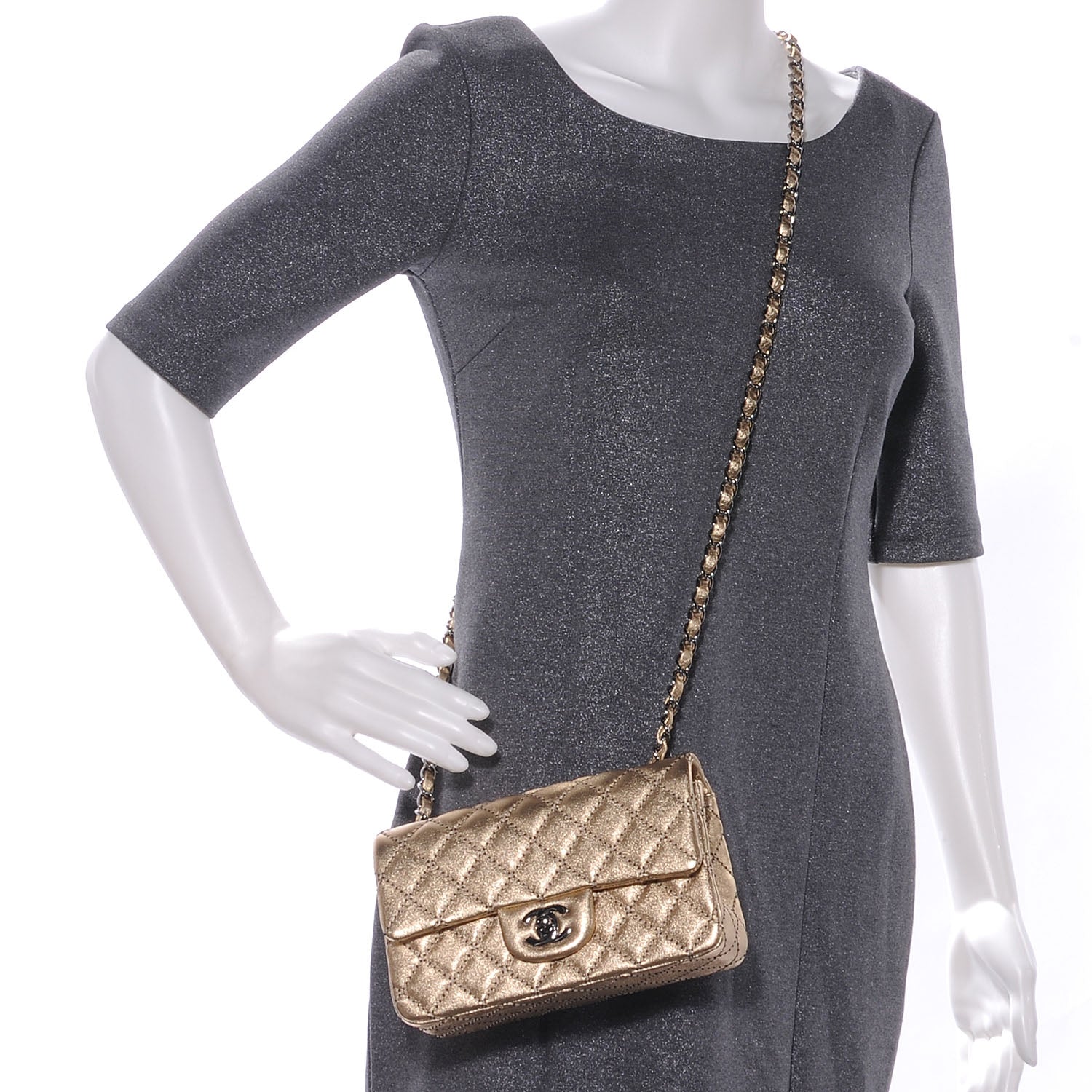 Chanel Metallic Washed Lambskin Quilted New Mini Flap Dark Gold Black 2 of 8