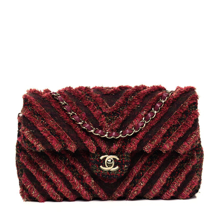 Chanel Tweed Chevron Quilted Medium Flap Red Gold 1 of 9