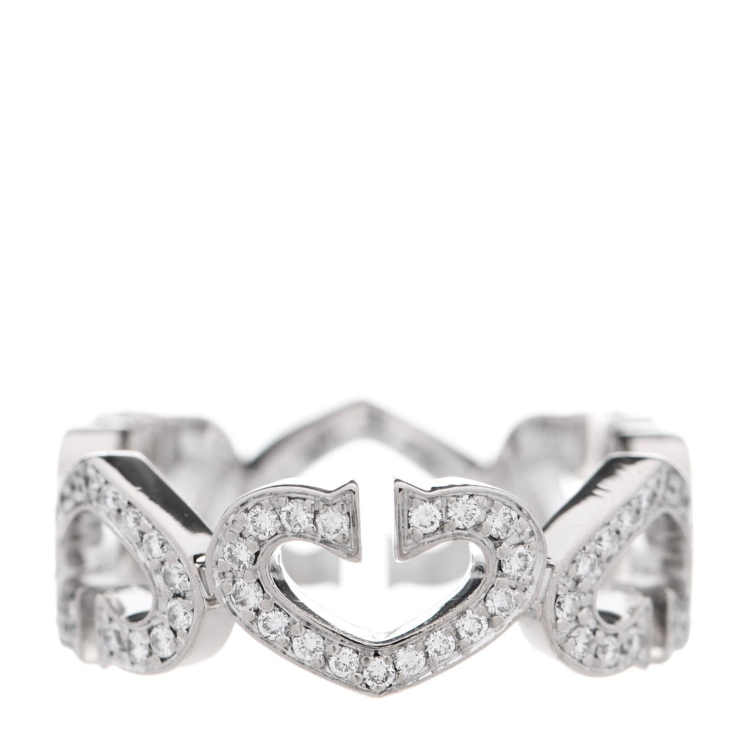 Cartier 18K White Gold Diamond Hearts and Symbols Paved Ring 54 6.75 1 of 6