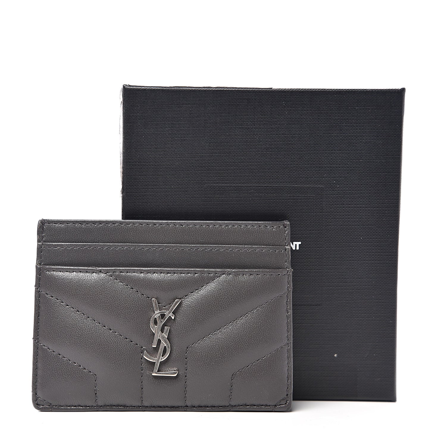 Calfskin Y Quilted Monogram LouLou Credit Card Case Asphalt