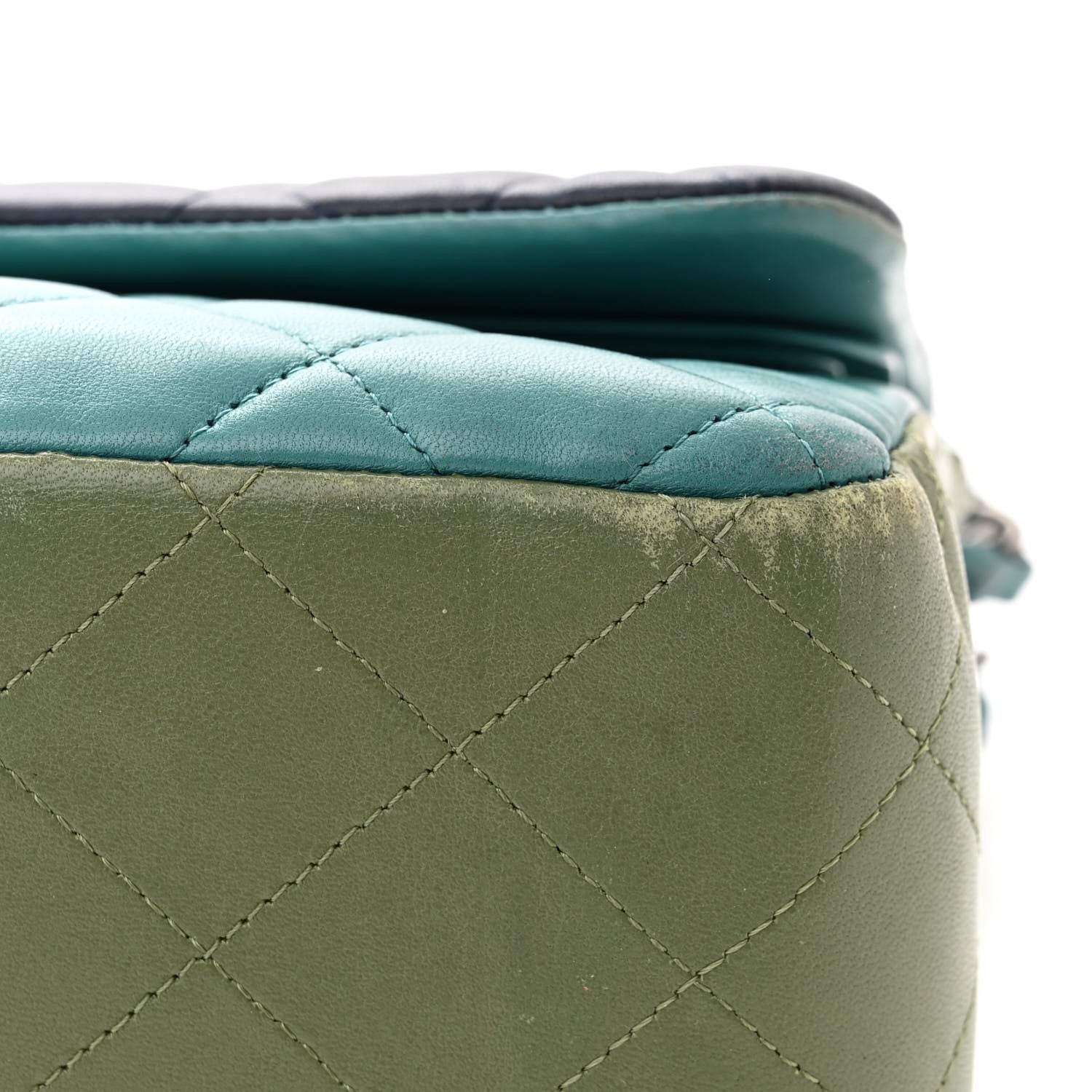 Chanel Lambskin Quilted Tri-Color Jumbo Double Flap Navy Blue Green 11 of 14