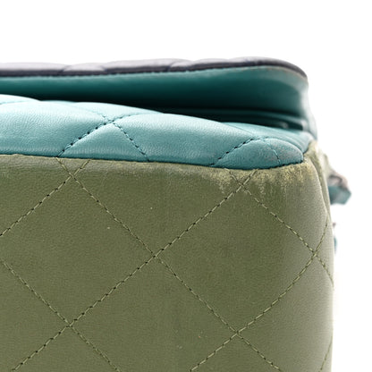 Chanel Lambskin Quilted Tri-Color Jumbo Double Flap Navy Blue Green 11 of 14