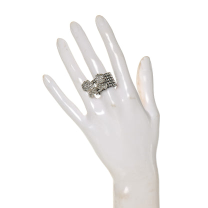 Chanel Resin Baguette Crystal Bow Ring 7 Black 2 of 4