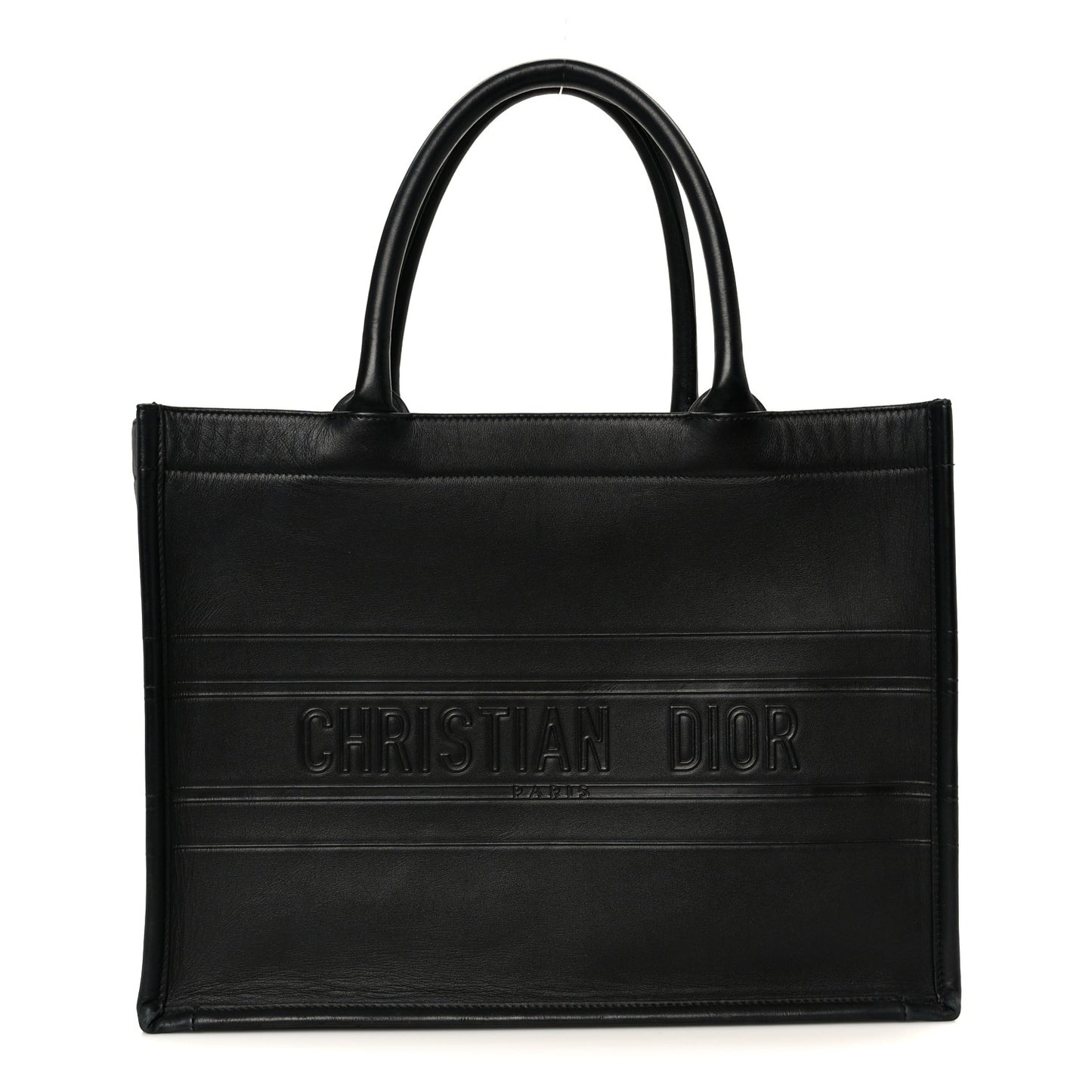 Calfskin Embossed Medium Book Tote Black