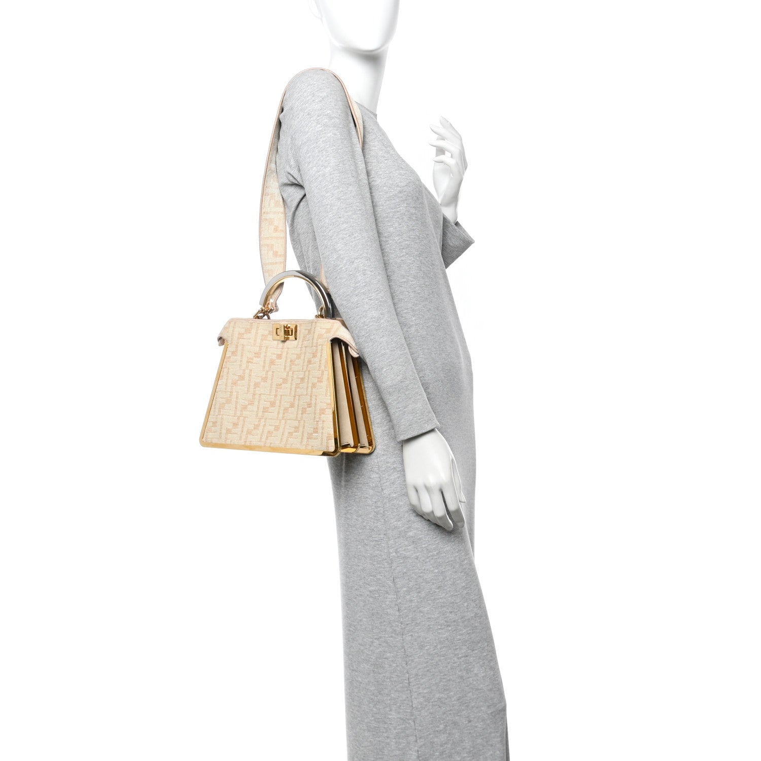Fendi Chenille Suede Metal FF Small Peekaboo I SEE U Satchel Beige White 2 of 9