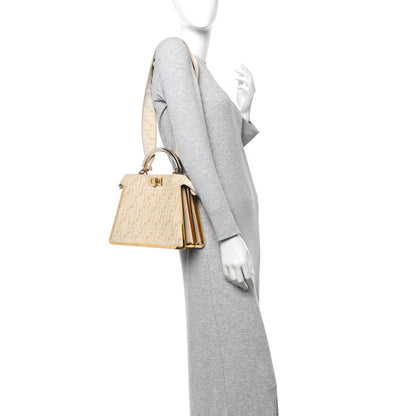 Fendi Chenille Suede Metal FF Small Peekaboo I SEE U Satchel Beige White 2 of 9
