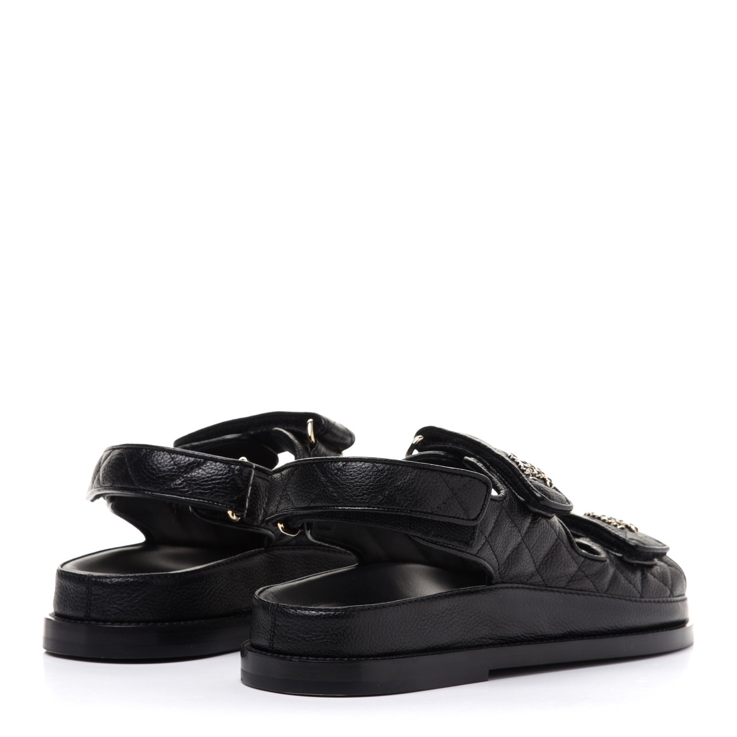 Grained Calfskin Velcro Dad Sandals 36 Black