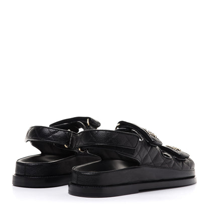 Chanel Grained Calfskin Velcro Dad Sandals 36 Black 4 of 10