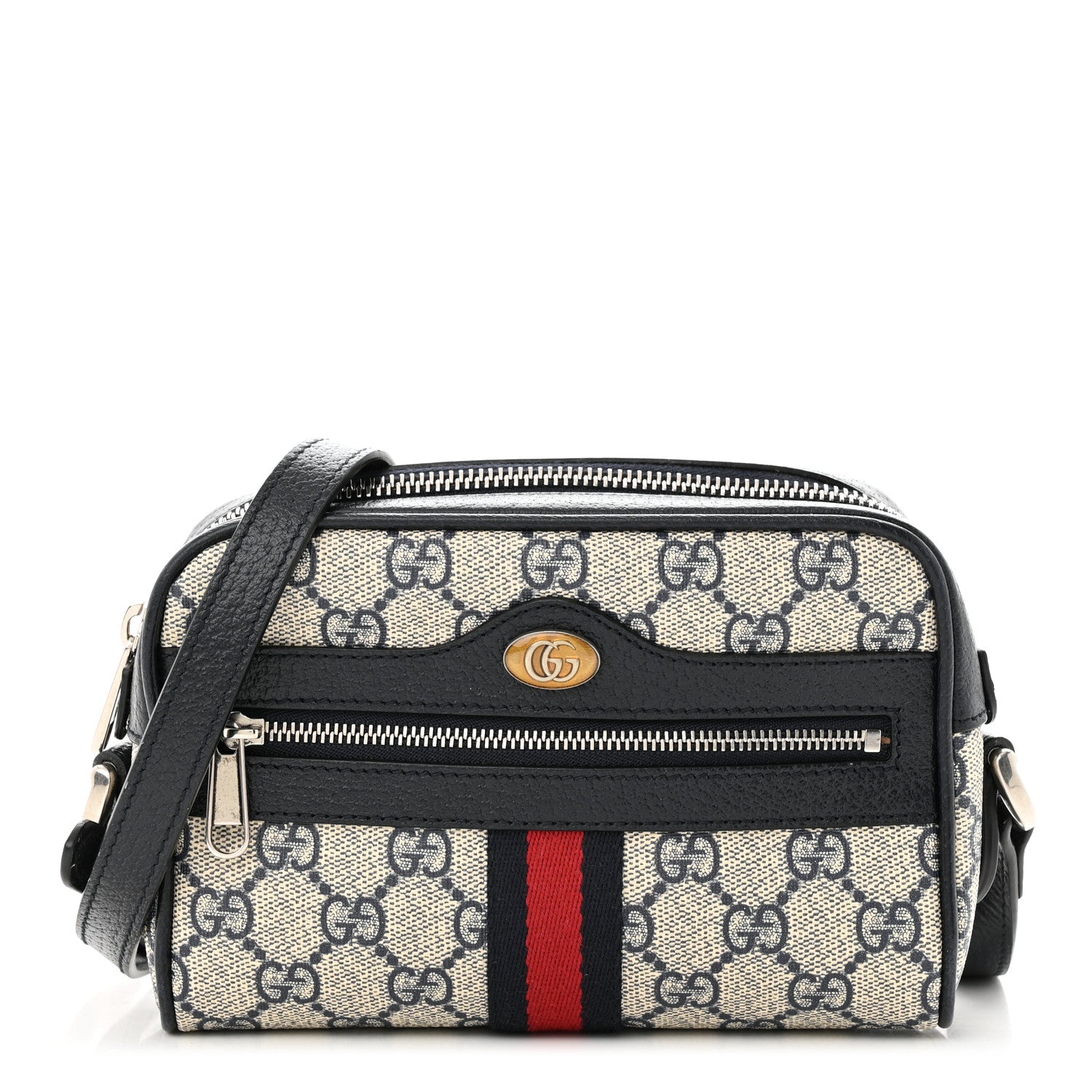 Gucci GG Supreme Monogram Textured Dollar Calfskin Web Mini Ophidia Shoulder Bag Beige Blue 1 of 11