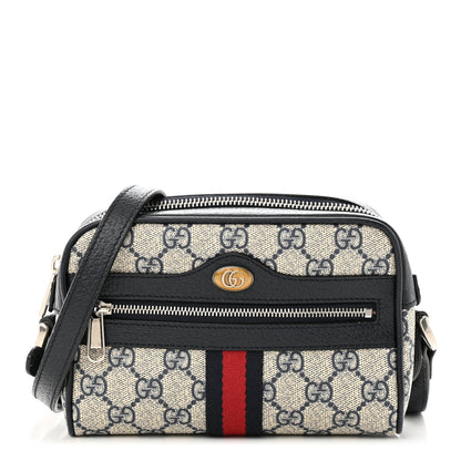 Gucci GG Supreme Monogram Textured Dollar Calfskin Web Mini Ophidia Shoulder Bag Beige Blue 1 of 11