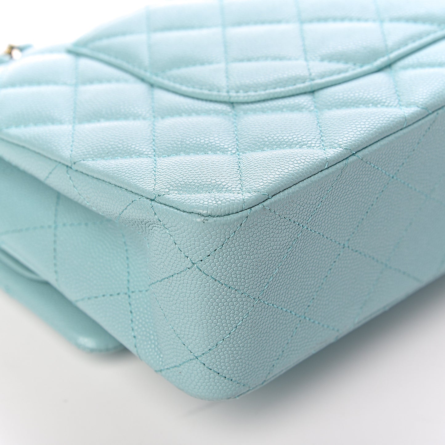 Caviar Quilted Medium Double Flap Light Blue