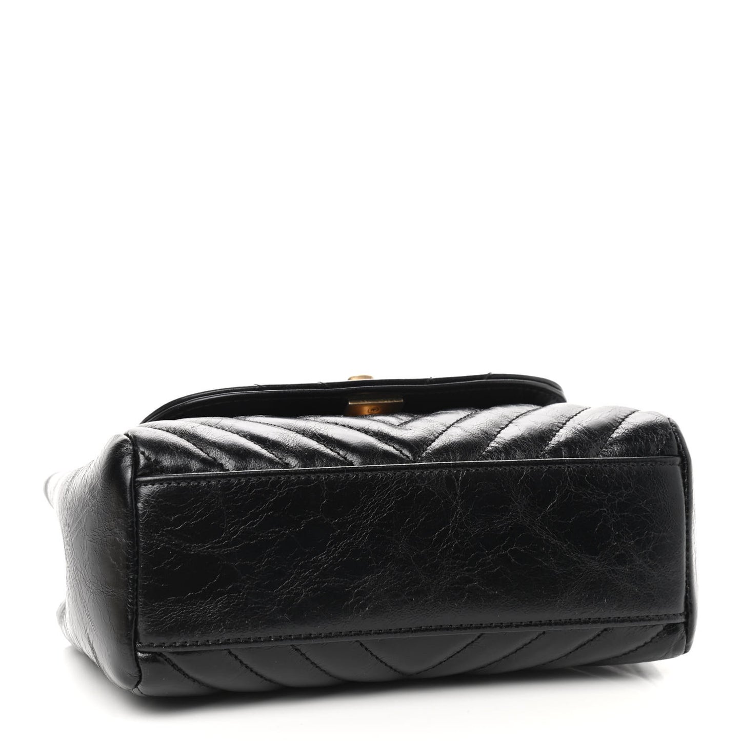 Glazed Calfskin Chevron Quilted Small Hampton Flap Black