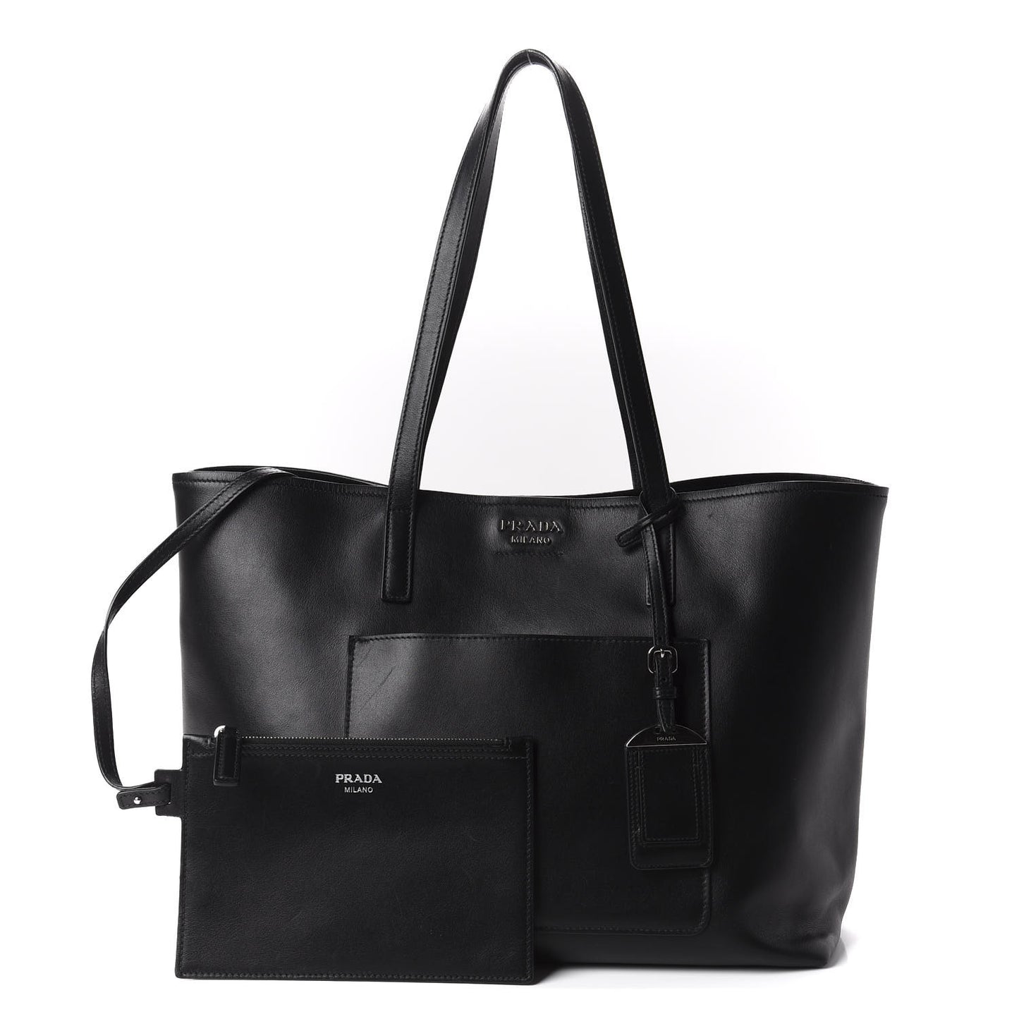City Calf Front Pocket Large Shopping Tote Black