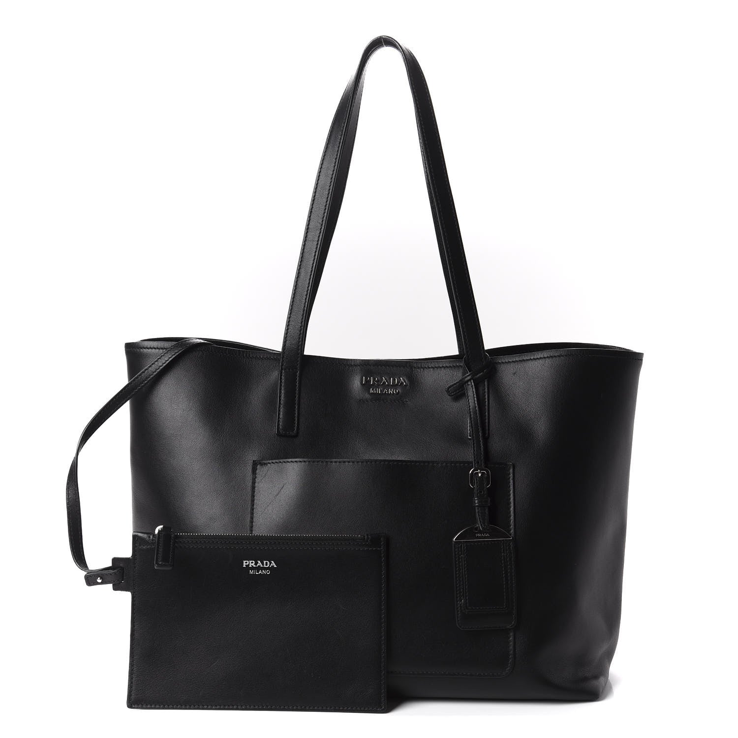 Prada City Calf Front Pocket Large Shopping Tote Black 1 of 9