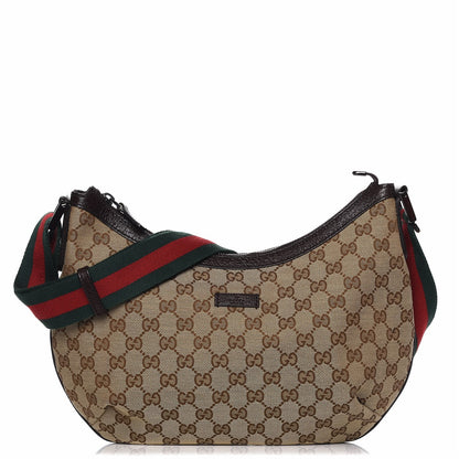 Gucci Monogram Web Medium Half Moon Hobo Dark Brown 1 of 7