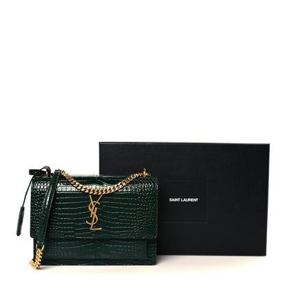 Saint Laurent Calfskin Crocodile Embossed Medium Monogram Sunset Dark Green 12 of 12
