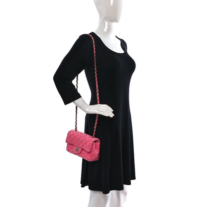 Chanel Wool Tweed Quilted Mini Rectangular Flap Dark Pink Fuchsia 2 of 9