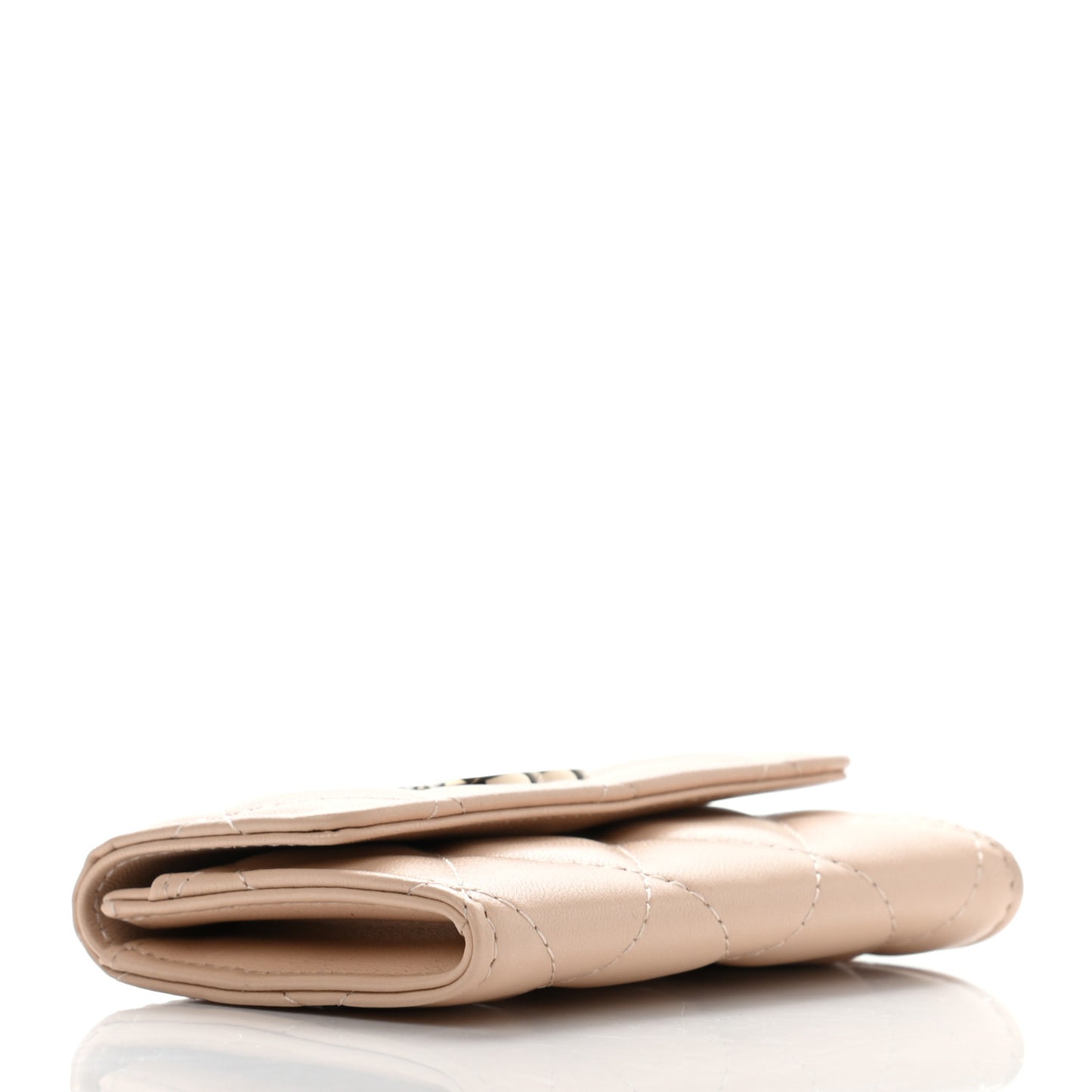 Lambskin Quilted Flap Card Holder Beige