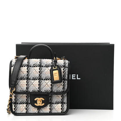 Chanel Tweed Calfskin School Memory Mini Top Handle Flap Ecru Grey Beige Black 11 of 11