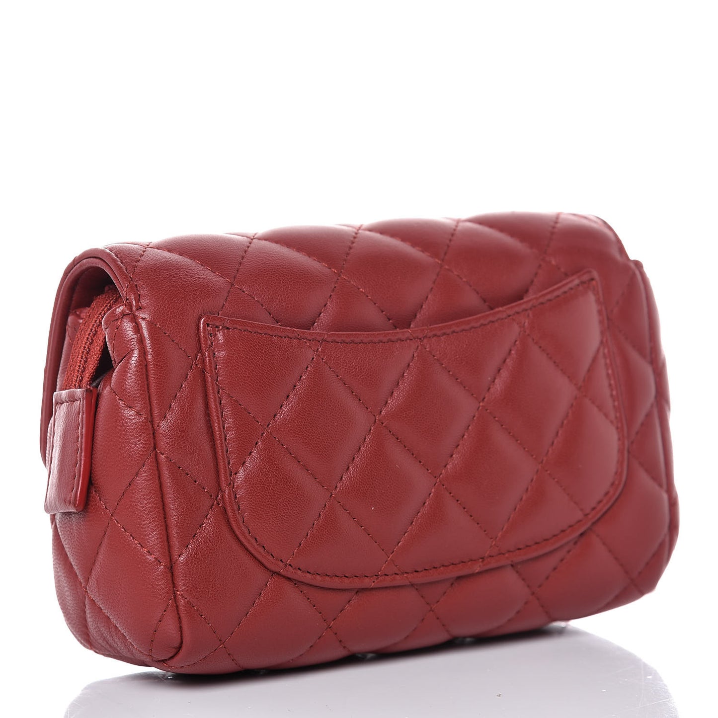 Lambskin Quilted Flap Cosmetic Case Red